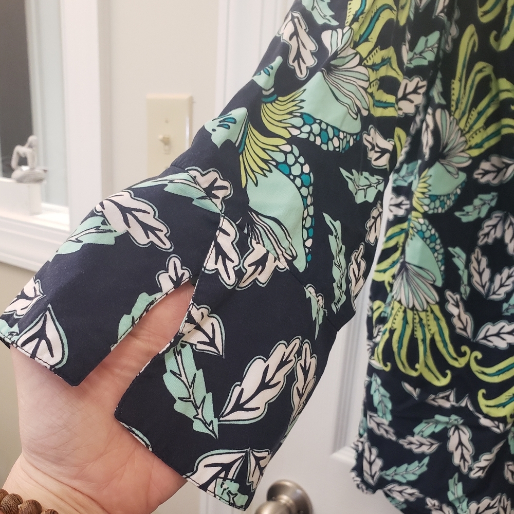 Crown & Ivy, NWOT long sleeve blue green peacock ruffle bottom tunic, XL - Picture 4 of 11